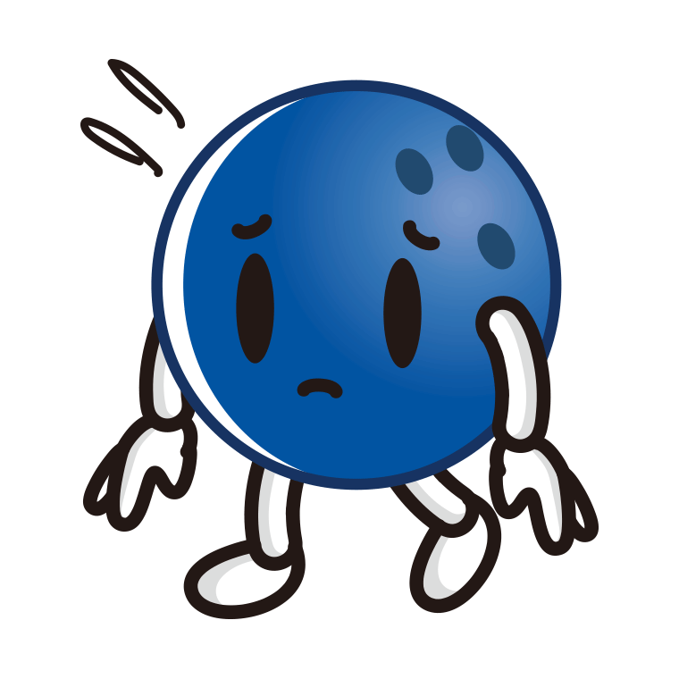 悲しそうなボウリングボールちゃんのイラスト【色あり、背景なし】透過PNG