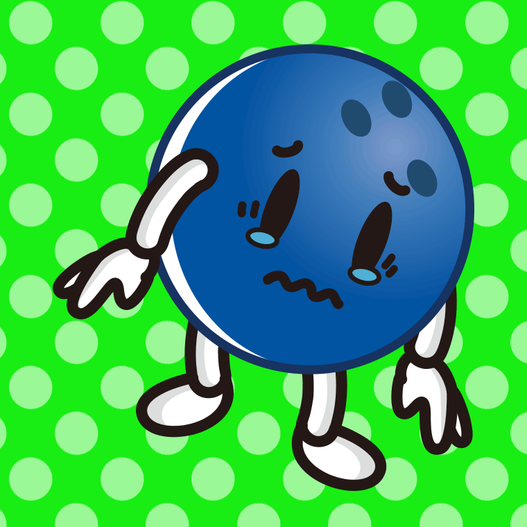 泣くボウリングボールちゃんのイラスト【色、背景あり】PNG