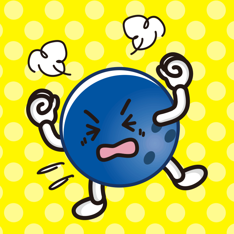 カンカンに怒るボウリングボールちゃんのイラスト【色、背景あり】PNG