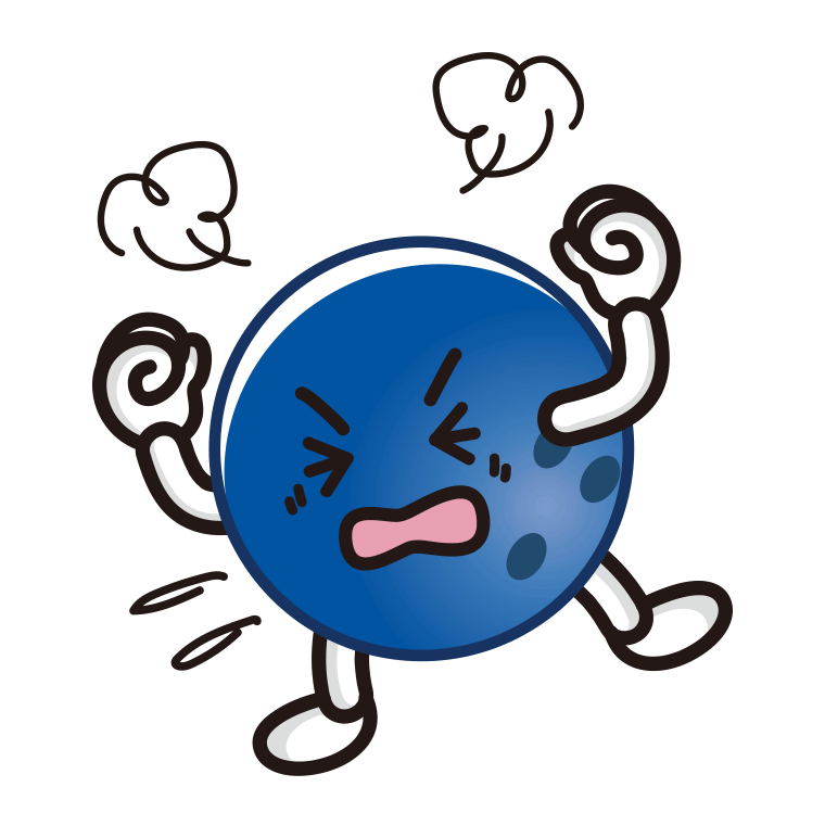 カンカンに怒るボウリングボールちゃんのイラスト【色あり、背景なし】透過PNG
