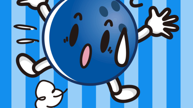 驚くボウリングボールちゃんのイラスト【色、背景あり】PNG