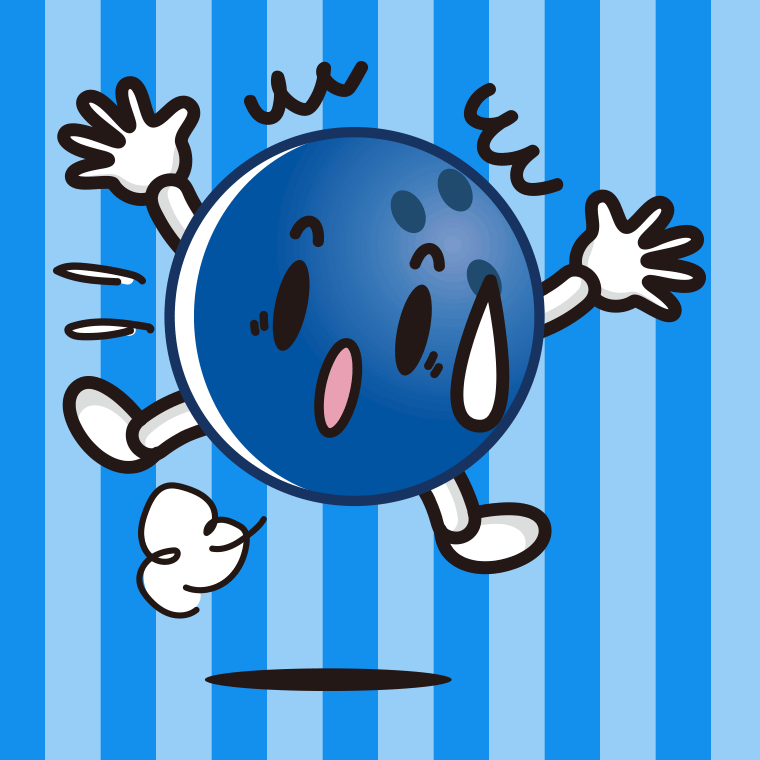 驚くボウリングボールちゃんのイラスト【色、背景あり】PNG