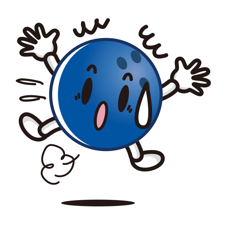 驚くボウリングボールちゃんのイラスト【色あり、背景なし】透過PNG
