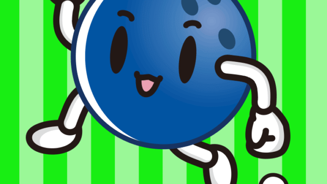 走るボウリングボールちゃんのイラスト【色、背景あり】PNG