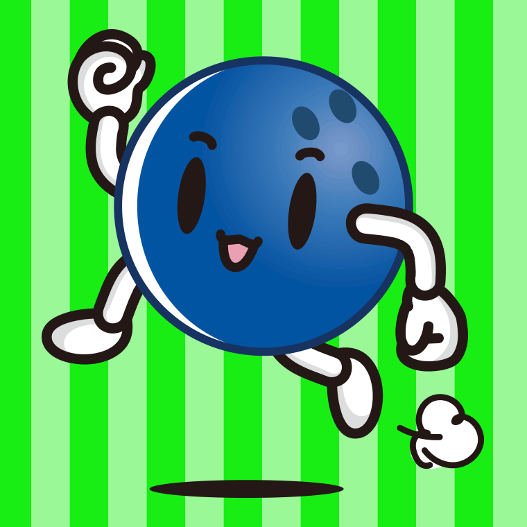 走るボウリングボールちゃんのイラスト【色、背景あり】PNG