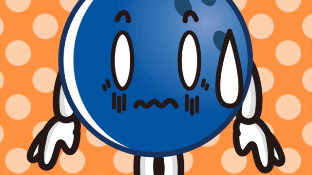 ショックを受けるボウリングボールちゃんのイラスト【色、背景あり】PNG