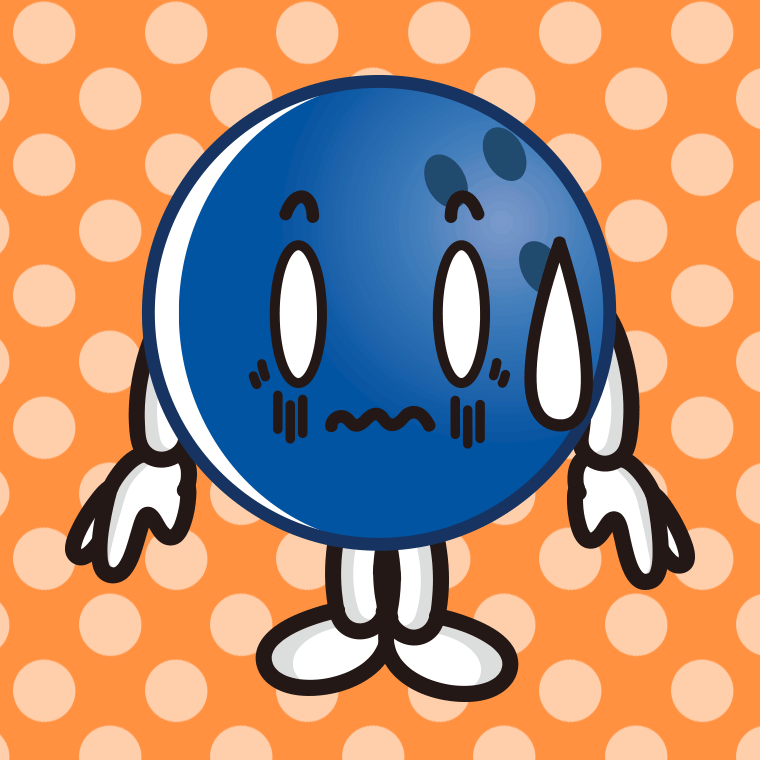 ショックを受けるボウリングボールちゃんのイラスト【色、背景あり】PNG