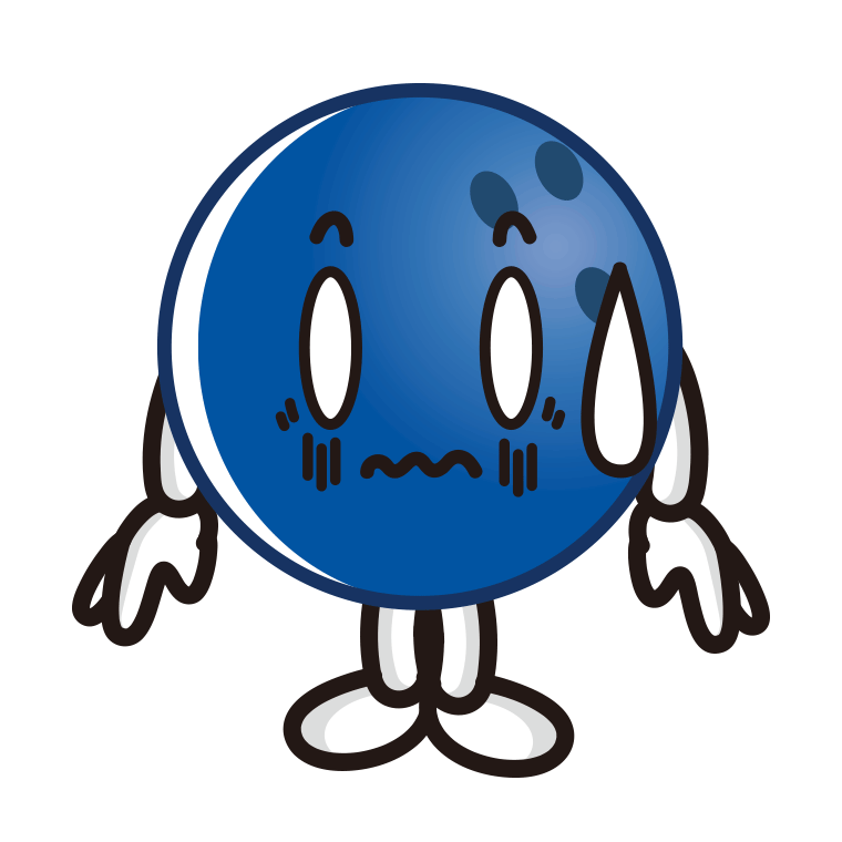 ショックを受けるボウリングボールちゃんのイラスト【色あり、背景なし】透過PNG