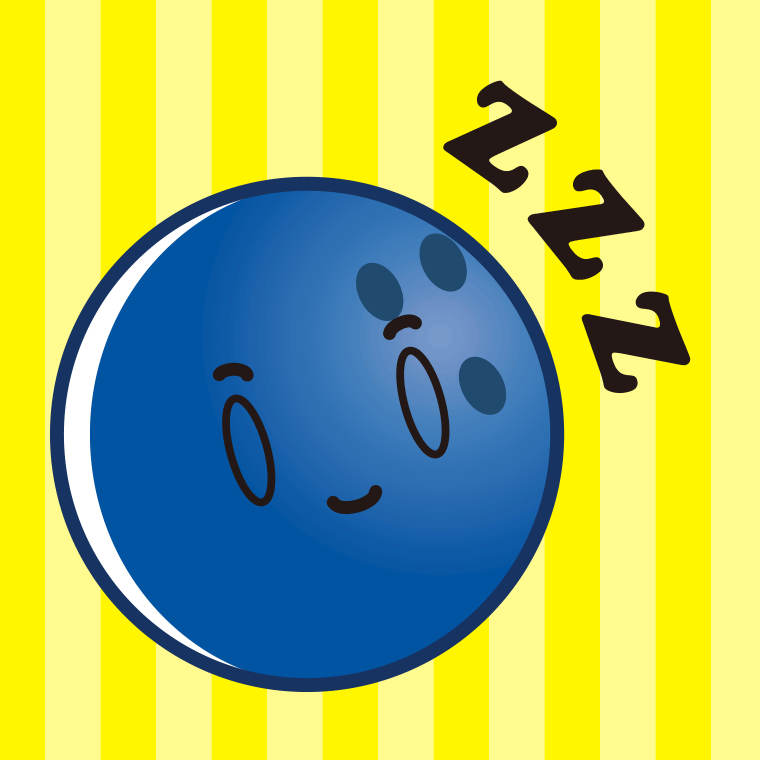 眠るボウリングボールちゃんのイラスト【色、背景あり】PNG