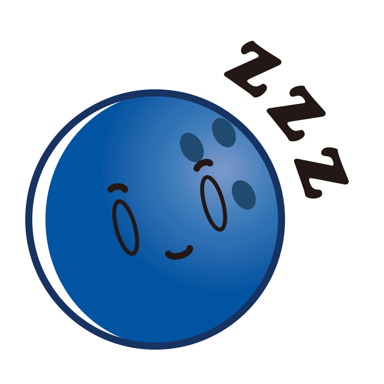 眠るボウリングボールちゃんのイラスト【色あり、背景なし】透過PNG