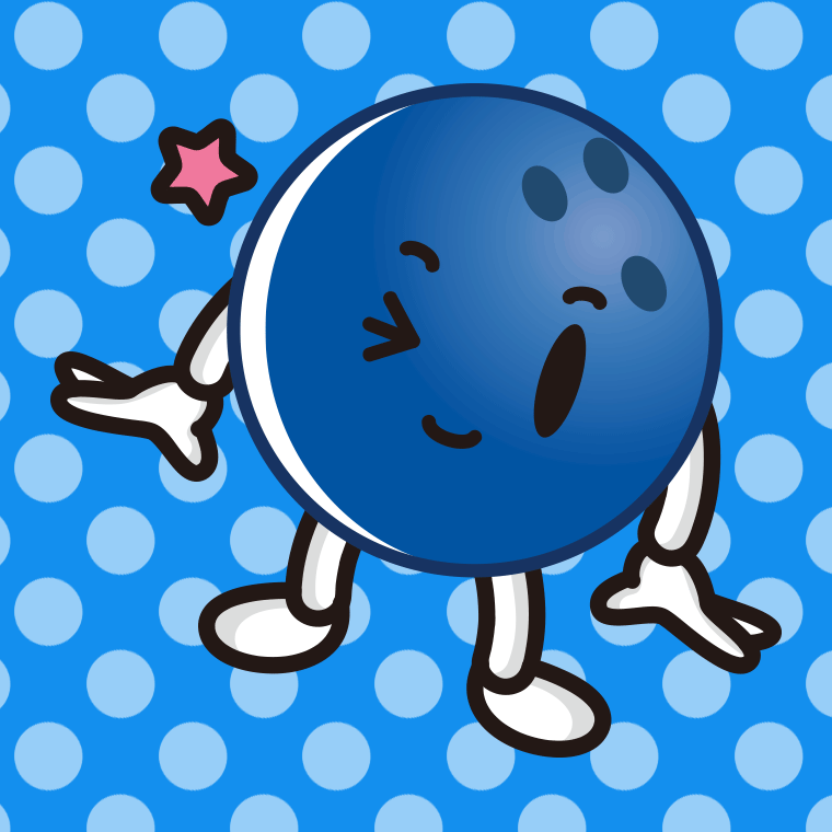ウインクするボウリングボールちゃんのイラスト【色、背景あり】PNG