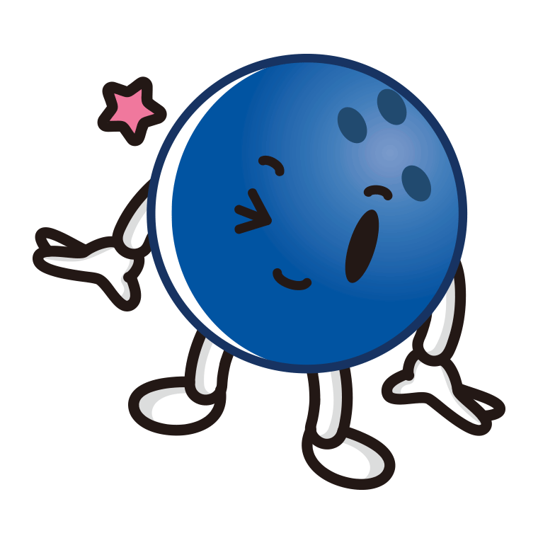 ウインクするボウリングボールちゃんのイラスト【色あり、背景なし】透過PNG