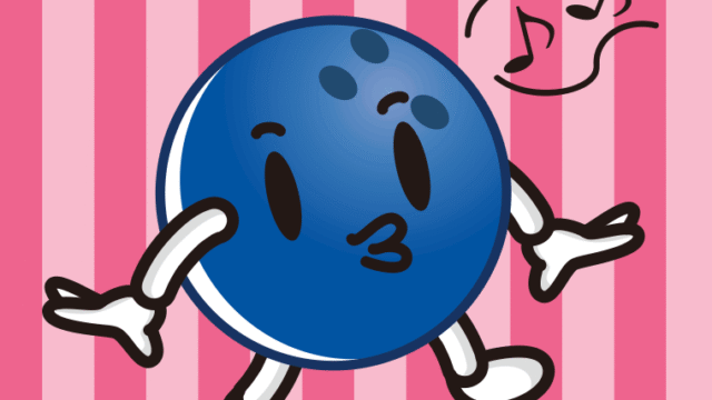 口笛を吹くボウリングボールちゃんのイラスト【色、背景あり】PNG