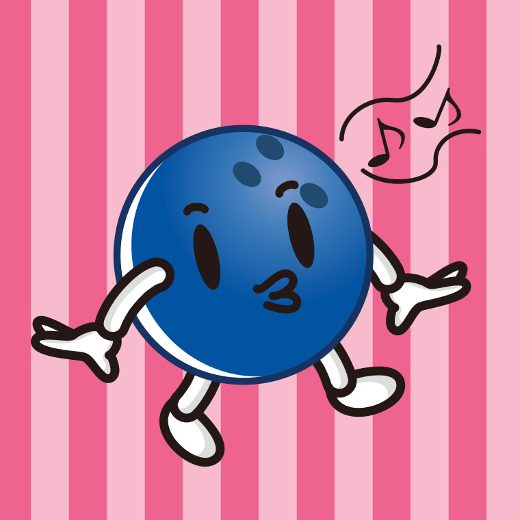 口笛を吹くボウリングボールちゃんのイラスト【色、背景あり】PNG