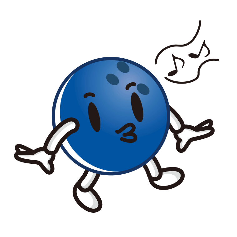 口笛を吹くボウリングボールちゃんのイラスト【色あり、背景なし】透過PNG