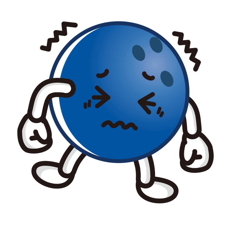 ブルブル震えるボウリングボールちゃんのイラスト【色あり、背景なし】透過PNG