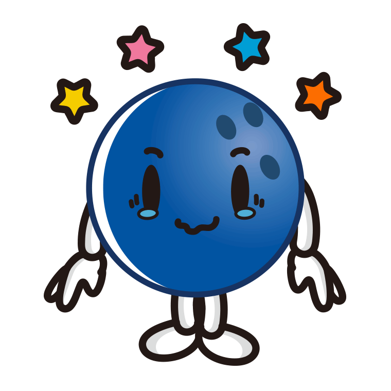 ジーンとするボウリングボールちゃんのイラスト【色あり、背景なし】透過PNG