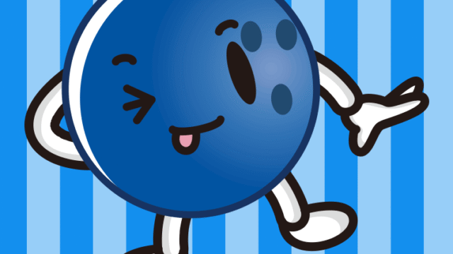 テヘヘなボウリングボールちゃんのイラスト【色、背景あり】PNG