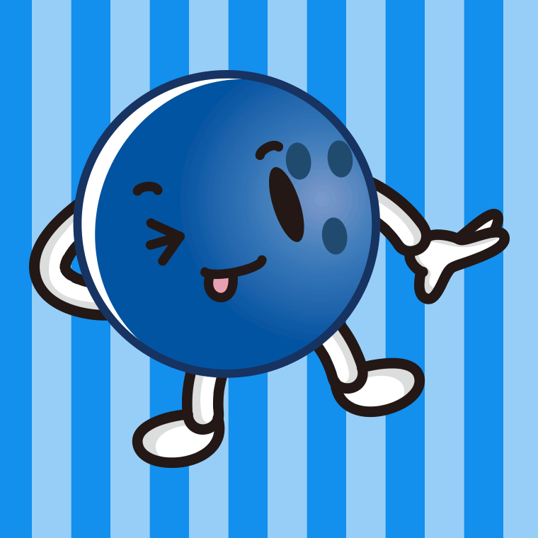 テヘヘなボウリングボールちゃんのイラスト【色、背景あり】PNG
