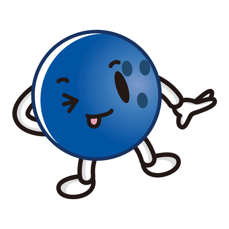 テヘヘなボウリングボールちゃんのイラスト【色あり、背景なし】透過PNG