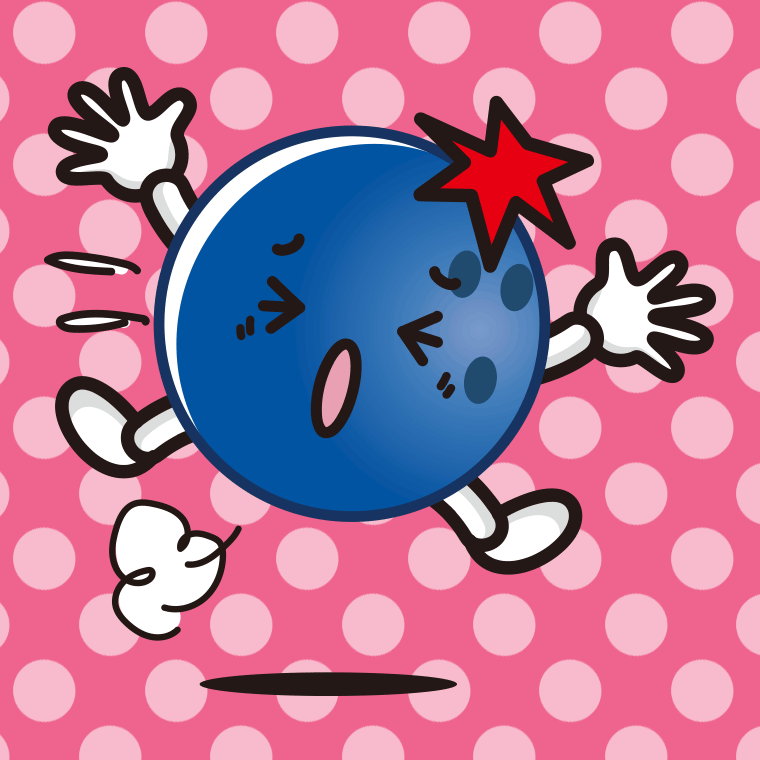 ぶつかるボウリングボールちゃんのイラスト【色、背景あり】PNG