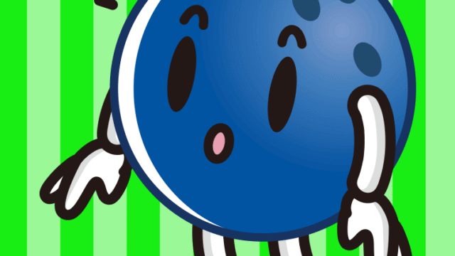 何かに気付くボウリングボールちゃんのイラスト【色、背景あり】PNG