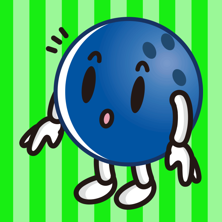 何かに気付くボウリングボールちゃんのイラスト【色、背景あり】PNG