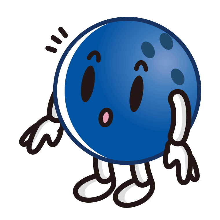 何かに気付くボウリングボールちゃんのイラスト【色あり、背景なし】透過PNG