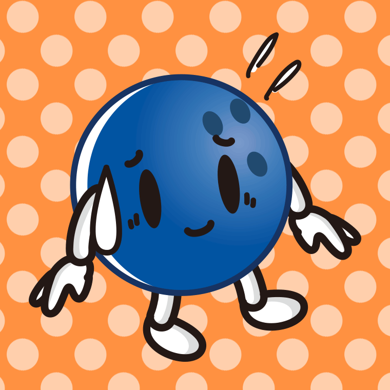 苦笑いするボウリングボールちゃんのイラスト【色、背景あり】PNG