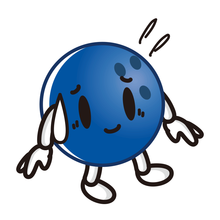 苦笑いするボウリングボールちゃんのイラスト【色あり、背景なし】透過PNG