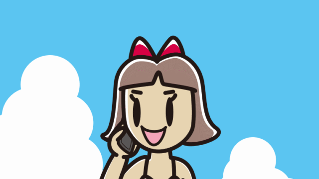 海に入ってスマホで電話する小学生女子のイラスト【色、背景あり】PNG