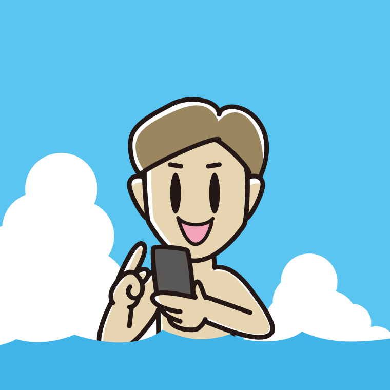海に入ってスマホを使う男性のイラスト【色、背景あり】PNG