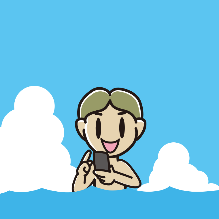 海に入ってスマホを使う小学生男子のイラスト【色、背景あり】PNG