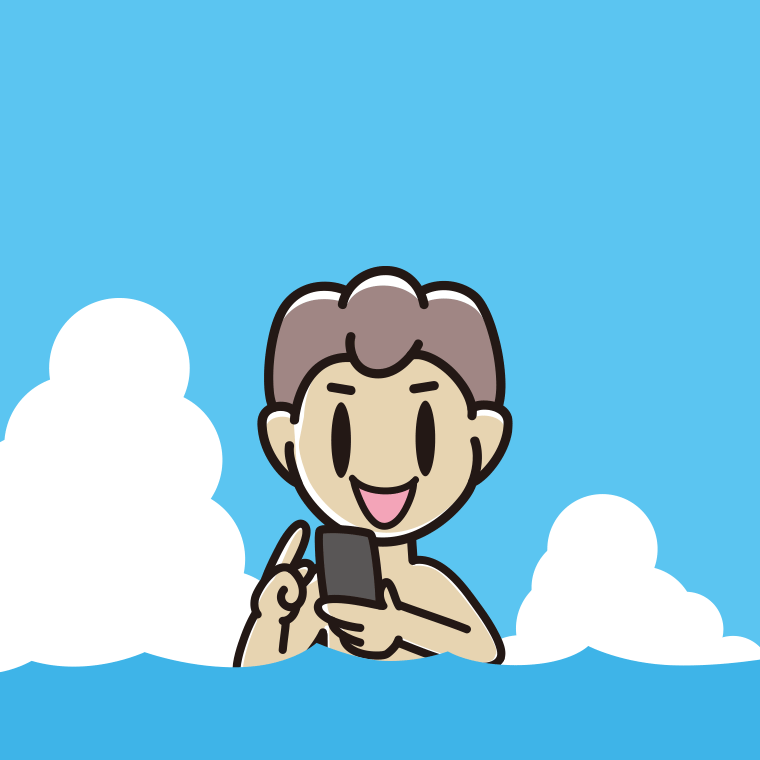 海に入ってスマホを使う男子中学生のイラスト【色、背景あり】PNG
