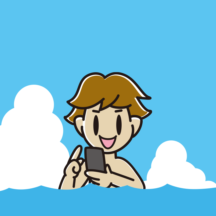 海に入ってスマホを使う男子高校生のイラスト【色、背景あり】PNG