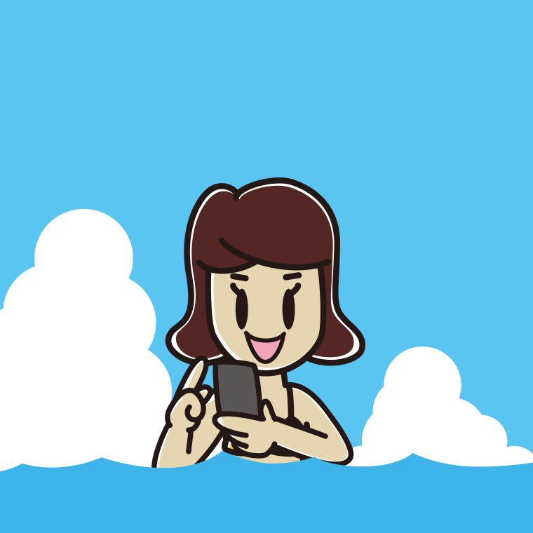 海に入ってスマホを使う女子高校生のイラスト【色、背景あり】PNG