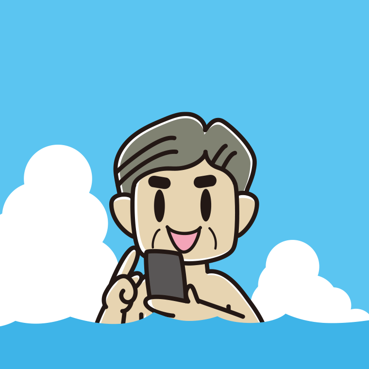 海に入ってスマホを使うおじさんのイラスト【色、背景あり】PNG