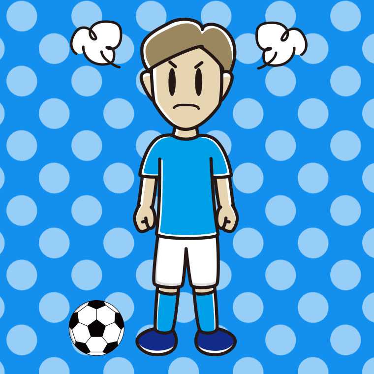 怒るサッカーのユニフォーム姿の男性のイラスト【色、背景あり】PNG