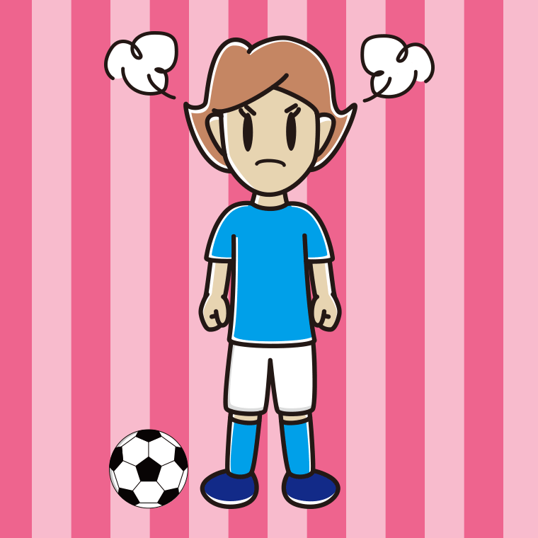 怒るサッカーのユニフォーム姿の女性のイラスト【色、背景あり】PNG
