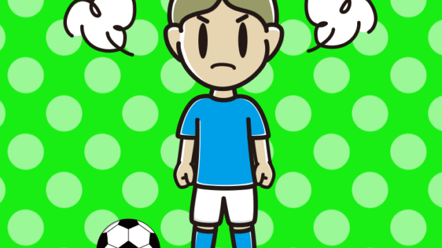 怒るサッカーのユニフォーム姿の小学生男子のイラスト【色、背景あり】PNG
