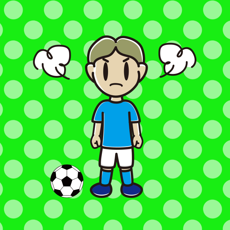 怒るサッカーのユニフォーム姿の小学生男子のイラスト【色、背景あり】PNG
