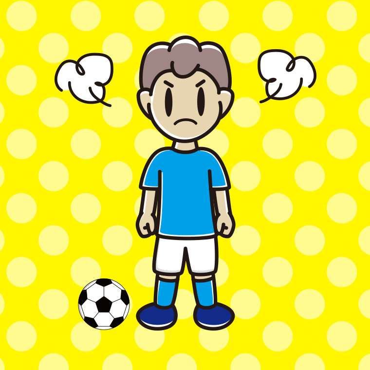 怒るサッカーのユニフォーム姿の男子中学生のイラスト【色、背景あり】PNG