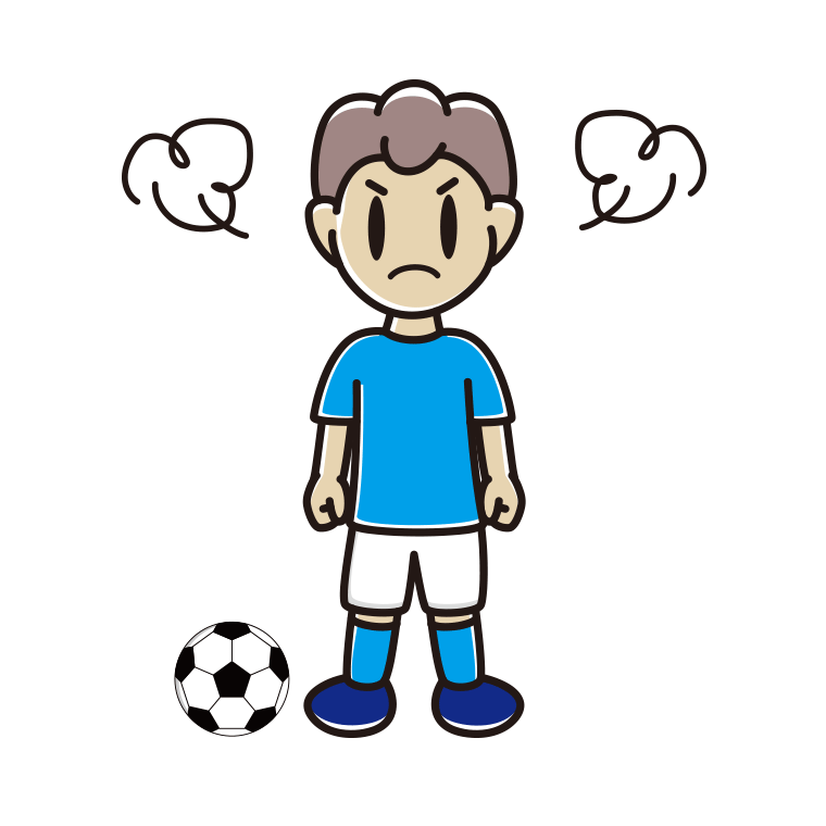 怒るサッカーのユニフォーム姿の男子中学生のイラスト【色あり、背景なし】透過PNG