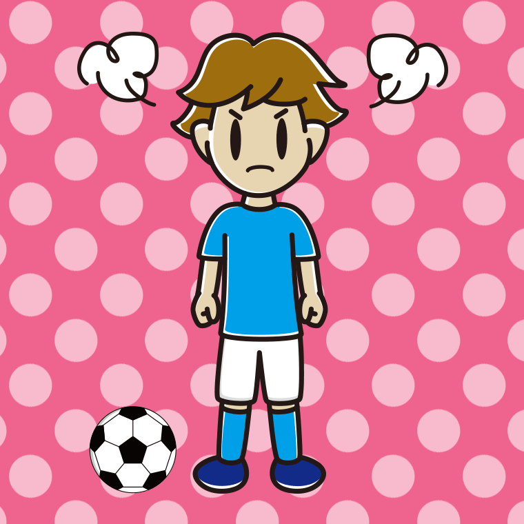 怒るサッカーのユニフォーム姿の男子高校生のイラスト【色、背景あり】PNG
