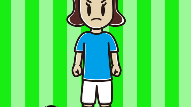 怒るサッカーのユニフォーム姿の女子高校生のイラスト【色、背景あり】PNG