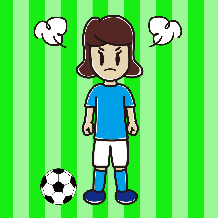 怒るサッカーのユニフォーム姿の女子高校生のイラスト【色、背景あり】PNG
