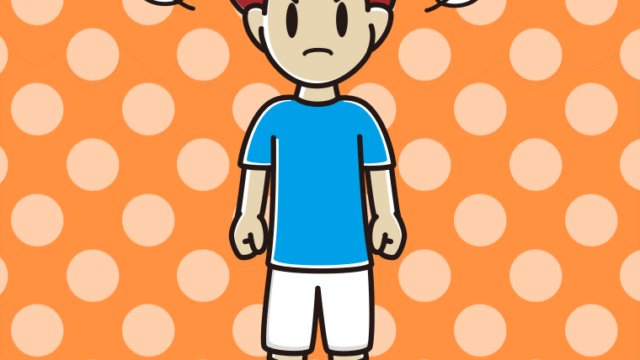 怒るサッカーのユニフォーム姿の男子大学生のイラスト【色、背景あり】PNG