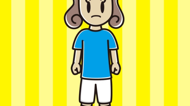 怒るサッカーのユニフォーム姿の女子大学生のイラスト【色、背景あり】PNG