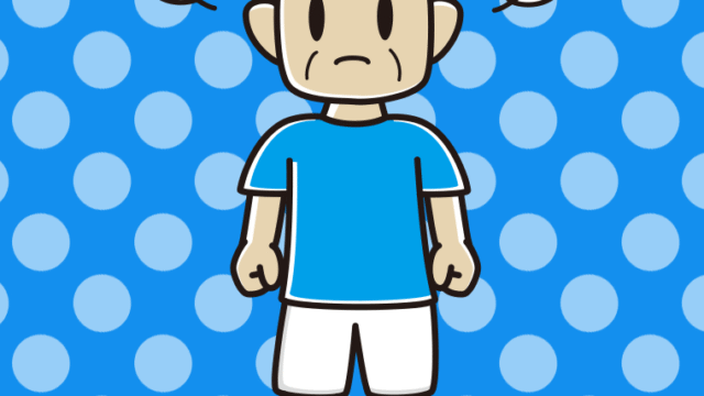 怒るサッカーのユニフォーム姿のおじさんのイラスト【色、背景あり】PNG