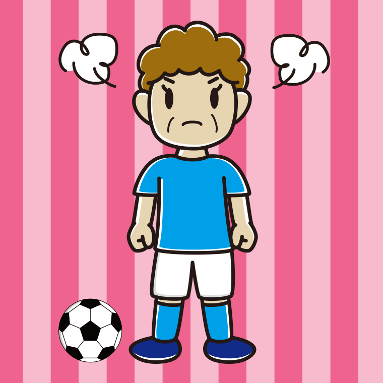 怒るサッカーのユニフォーム姿のおばさんのイラスト【色、背景あり】PNG